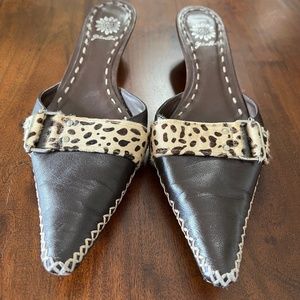 Leather Pointed Slipper Mules Size 10 Kitten Heels